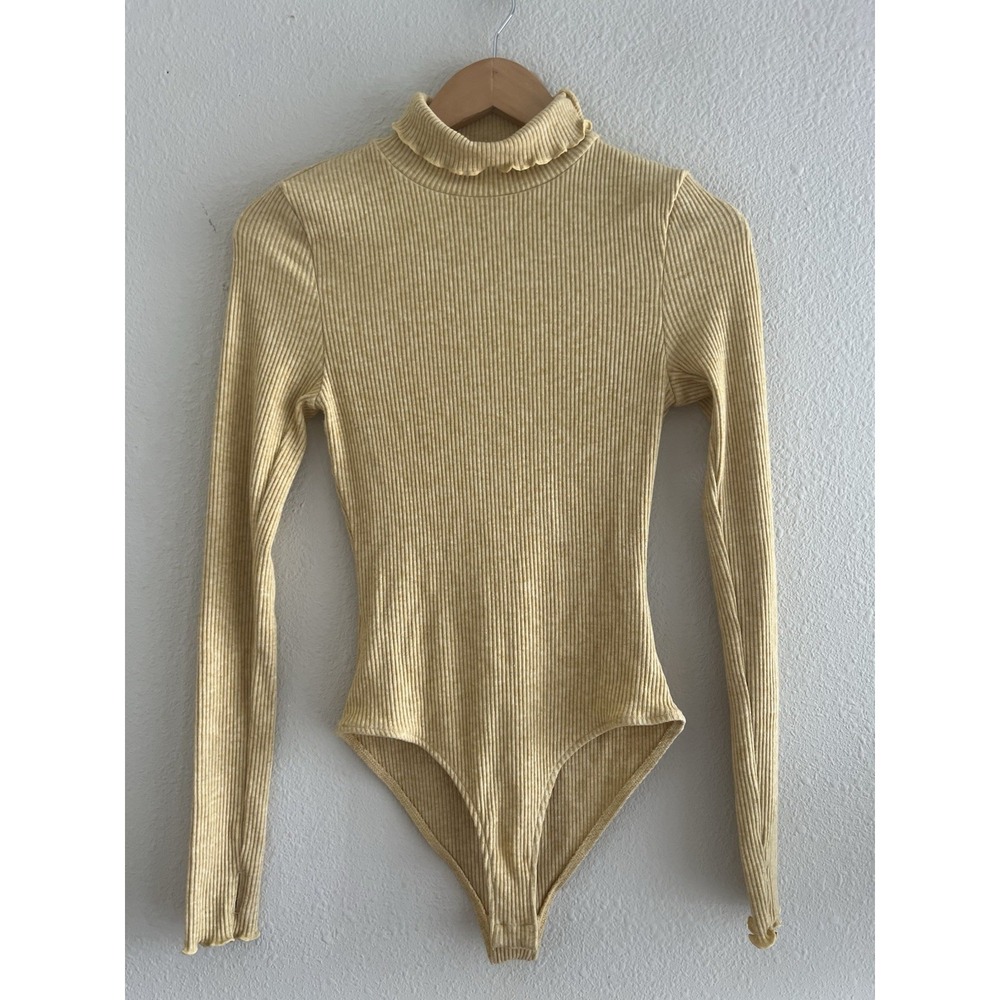 Intimately Free People S Yellow Ribbed Turtleneck Bodysuit Lettuce Thumbhole